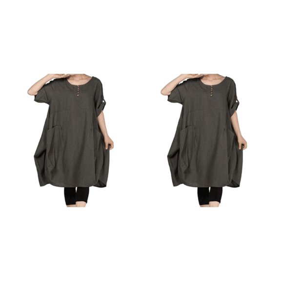 Vestido suelto Qarigey Manga corta poliéster Primavera Verano con bolsillos