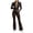 Dark Brown, variant on Women's Solid-Color 2-Piece Tracksuit Set | Full-Zip Long-Sleeve Stand-Collar Sweatshirt & Elastic-Waist Flared Pants Outfit for Sports, Workout & Daily Casual Wear