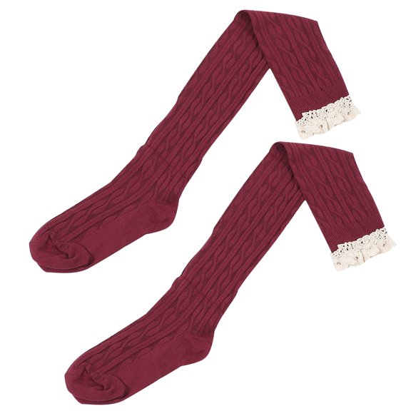 LABSERRON Lolita Style Long Tube Socks Cotton Dark Red for Students Everyday Use 1 Pair
