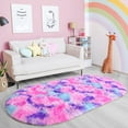 thumbnail image 3 of Junovo Fluffy Oval Rug Soft Tie Dye Area Rugs Shaggy Colorful Carpet Plush Bedside Carpet for Teen Dorm Baby Nursery,2.6 x 5.3ft,Hot Pink, 3 of 7