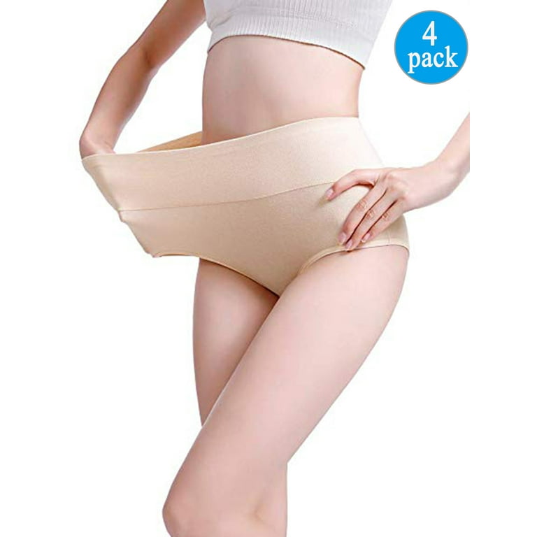 LELINTA Women's Best Fitting Panties Briefs 4 Pack, Soft Cotton High Waist  Breathable Solid Color Brief Seamless Panties for Women Plus Size 