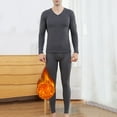 thumbnail image 4 of Yuncity Mens Thermal Underwear Set V Neck Cotton Thin Autumn Clothes Pants Bottoming Shirt Loungewear Men Pajama Set Dark Gray L, 4 of 9