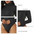 thumbnail image 5 of Women's Long Sleeve Bodysuit - Turtleneck, Slim Fit, Pure Color, High Elasticity, Snap Closure - Black, Size L, 5 of 6