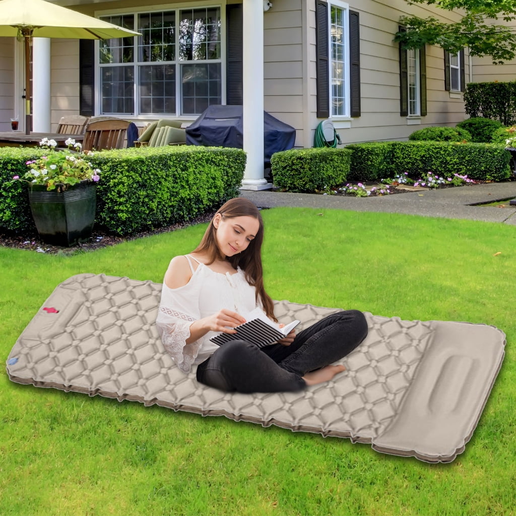 Hiking Sleep Pad with Pillow Outdoor Inflatable Mattress Backpacking Air Mattress Quick Inflation Folding Bed