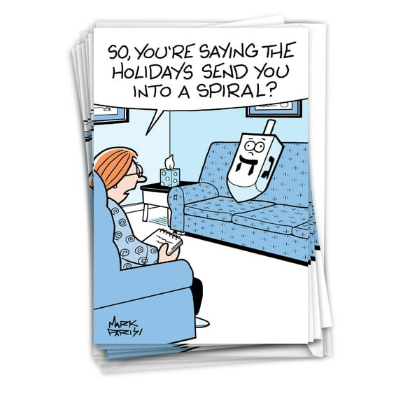 NobleWorks, Dreidel Spiral - 12 Funny Chanukah Cards Boxed - Bulk Set, C10158HKG-B12x1