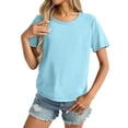 thumbnail image 3 of Summer Sales LSONABXA Saving $5 Womens T Shirt Short Sleeve Workout Tops Solid Color T Shirts Loose Fit Crewneck Basic Tee Summer Top C, 3 of 6
