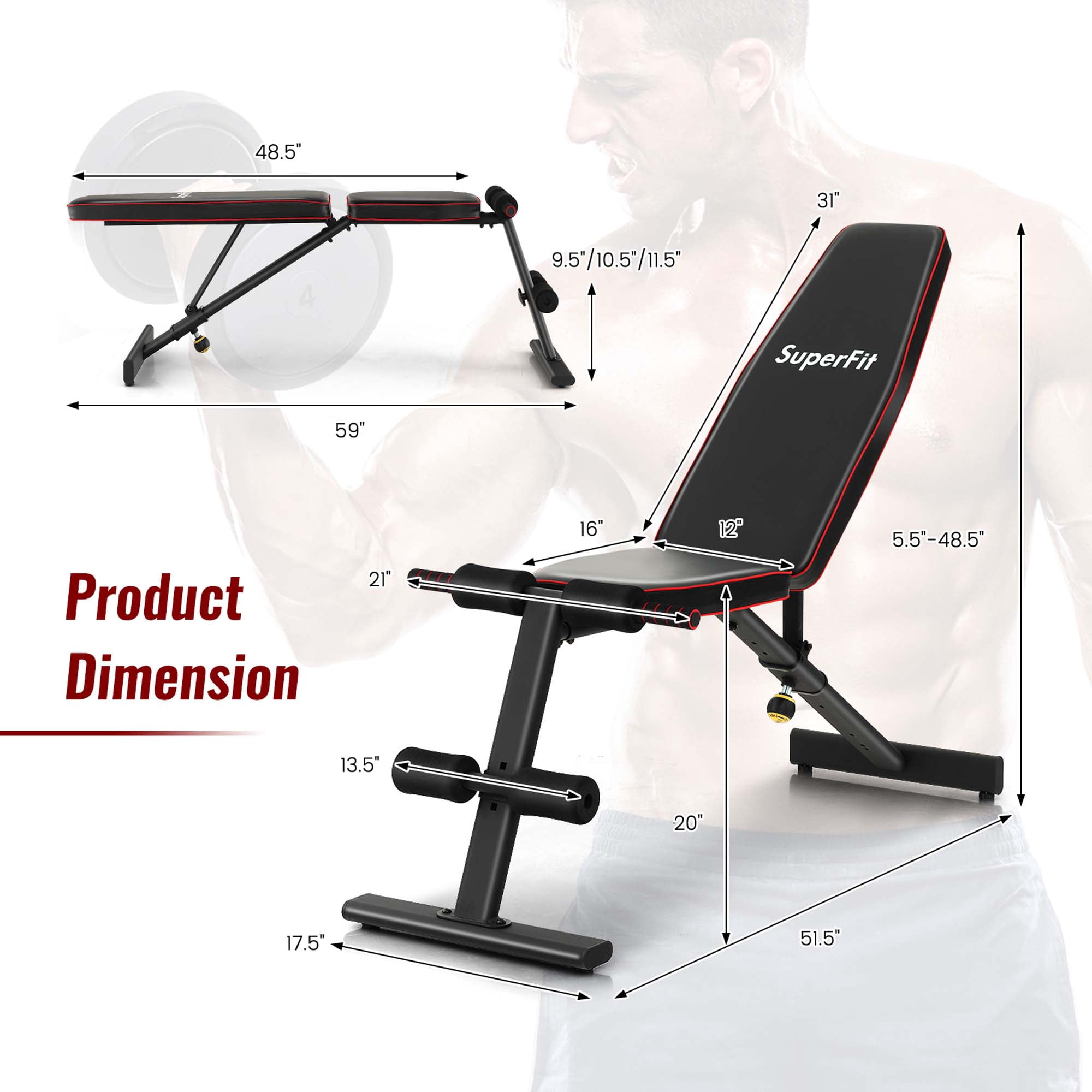 Costway Adjustable Weight Bench for Full Body Strength Training Incline Decline Home Gym