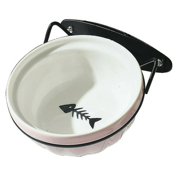 Ceramic Pet Bowl Hanging High Foot Protection Cervical Spine Cat Food Bowl Size fish bone Color pink