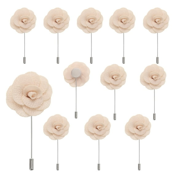 Uxcell 12pcs Beige Camellia Boutonnieres Pins for Wedding Formal Party