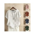 thumbnail image 2 of Caitzr Women Cotton Linen T-Shirts Short Sleeve Tunic Tops Casual Loose Blouse Plue Size S-5XL, 2 of 7