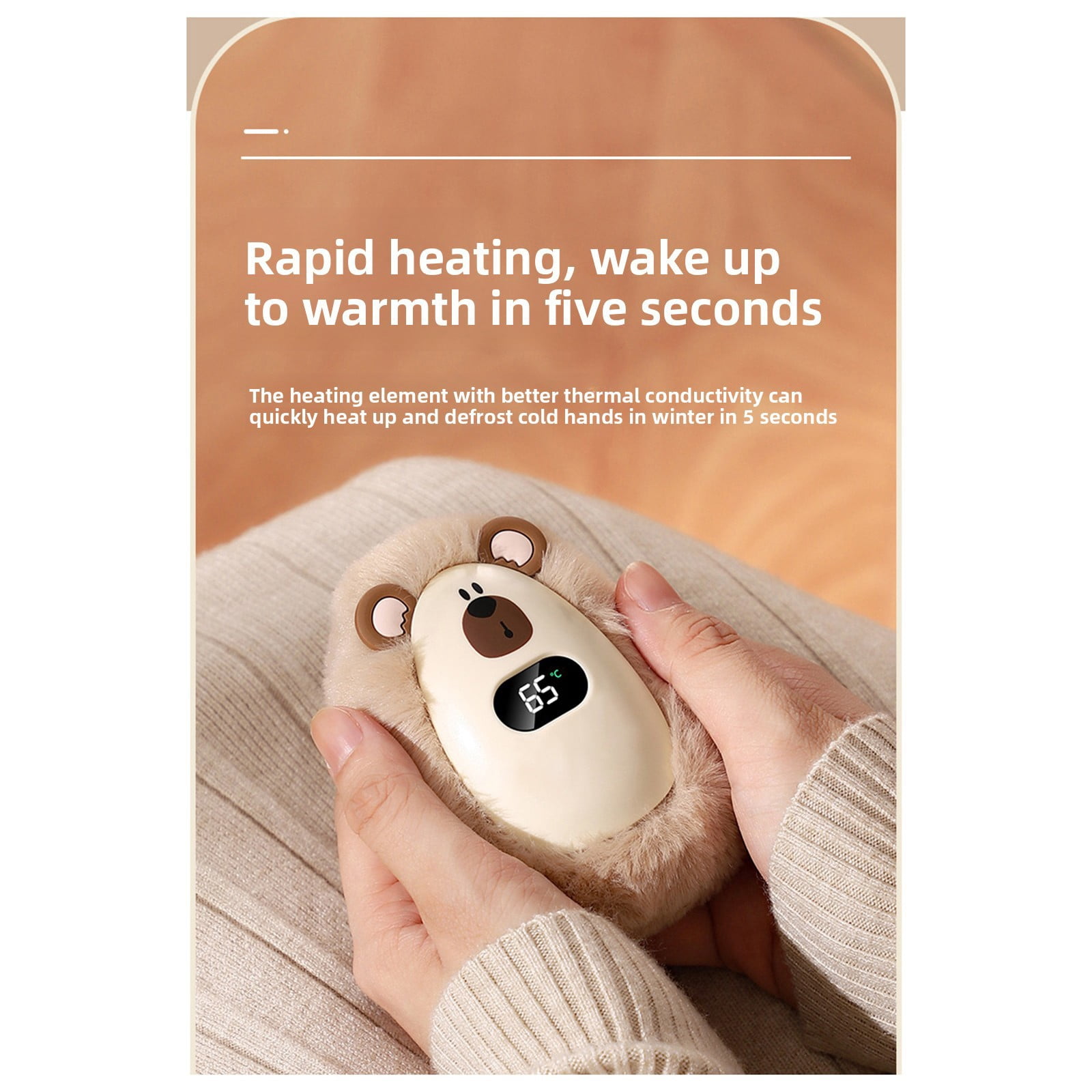 LGHDIWN Rechargeable Hand Warmer with Digital Display - 3-Temperature Pocket Heater (10.5 x 7.5 cm) for Outdoor Camping, Hiking, Sports and Winter Travel - Fast Heating Portable Gadget