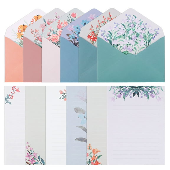 Sekonow 72 Pack Stationery Letter Paper and Envelopes, 48 Writing Paper   24 Envelopes, Cute Pretty Flower Stationary Set for Love Letter, Party Invitation, Penpal, 6 Styles