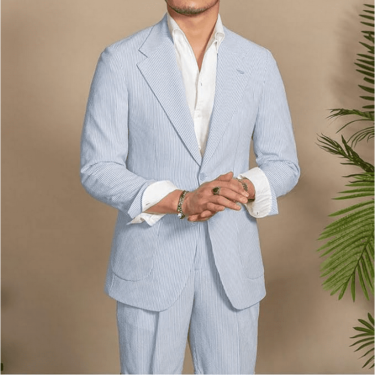 Wehilion Casual Summer Lightweight Seersucker Suit Shorts