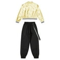 thumbnail image 4 of YONGHS Kids Girls Boys Shiny Hip Hop Jazz Street Dance Outfits Baseball Jacket and Cargo Pants Set Gold&Black 12, 4 of 7