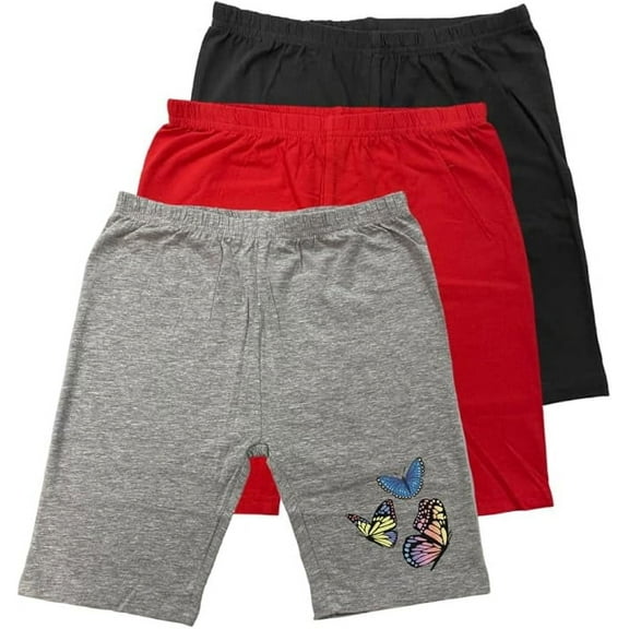 MISS POPULAR 3-Pack Girls Biker Shorts Soft Comfortable Cotton Spandex Elastic Waistband Cute Designs Sizes 4-16