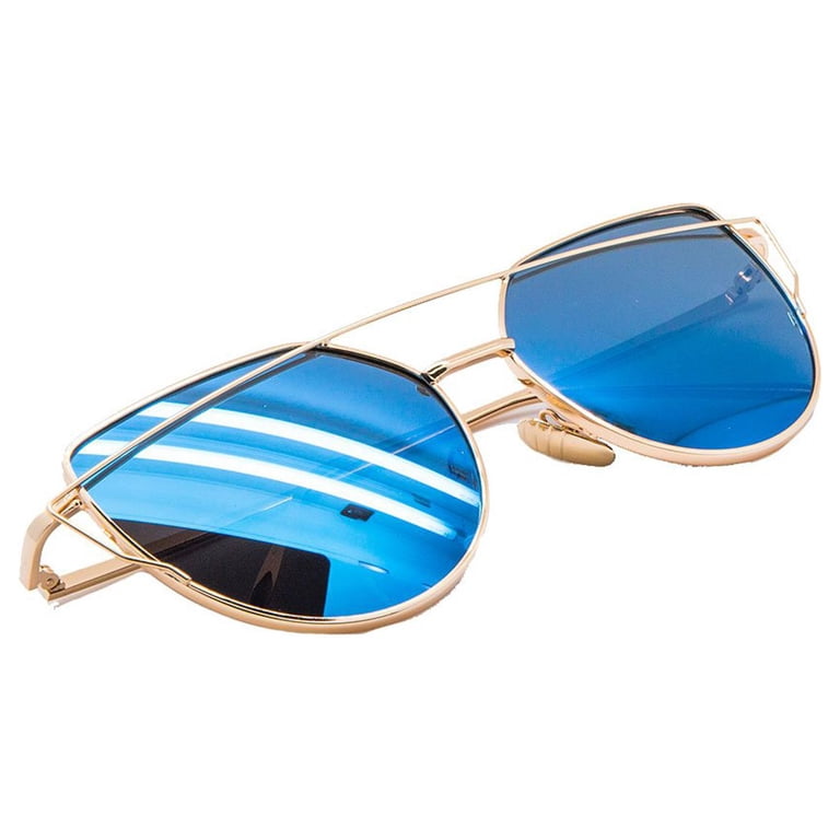 Womens Cat Eye Mirror Flat Lens Gold Frame Fashion  display picture 1