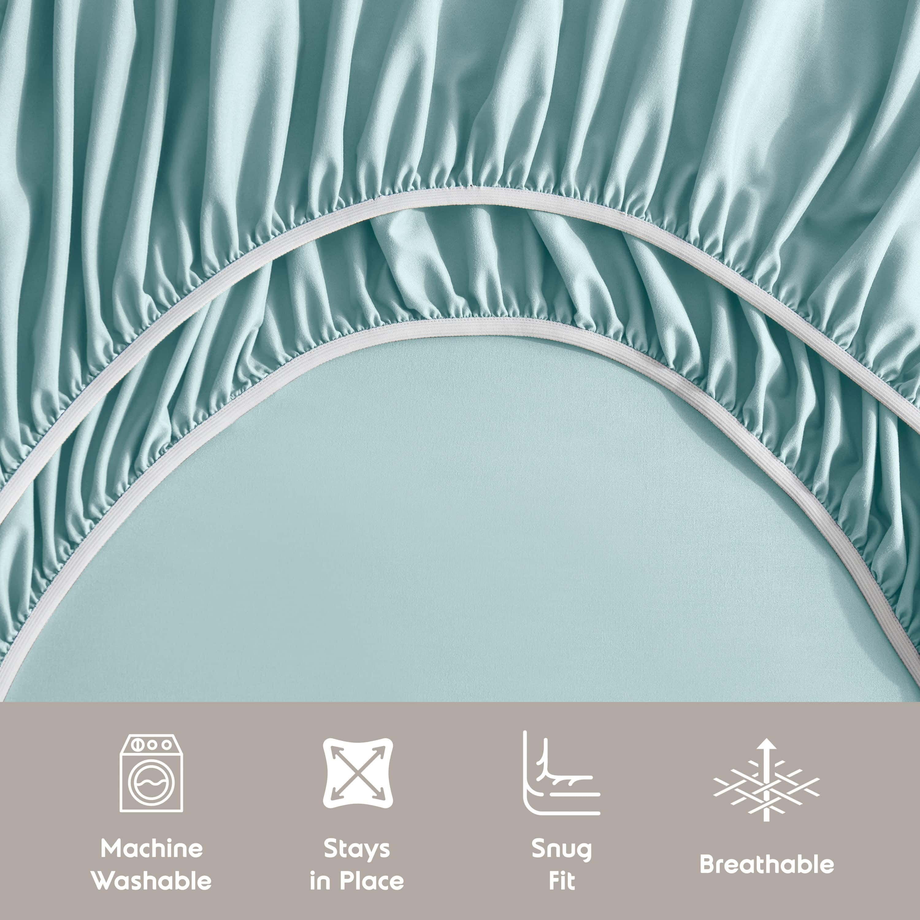 LammaLoe Extra Deep Pocket Twin Sheets set, Fits 18"-24" Mattress, 4 Piece Soft Microfiber Bed Sheet Sets, Light Blue