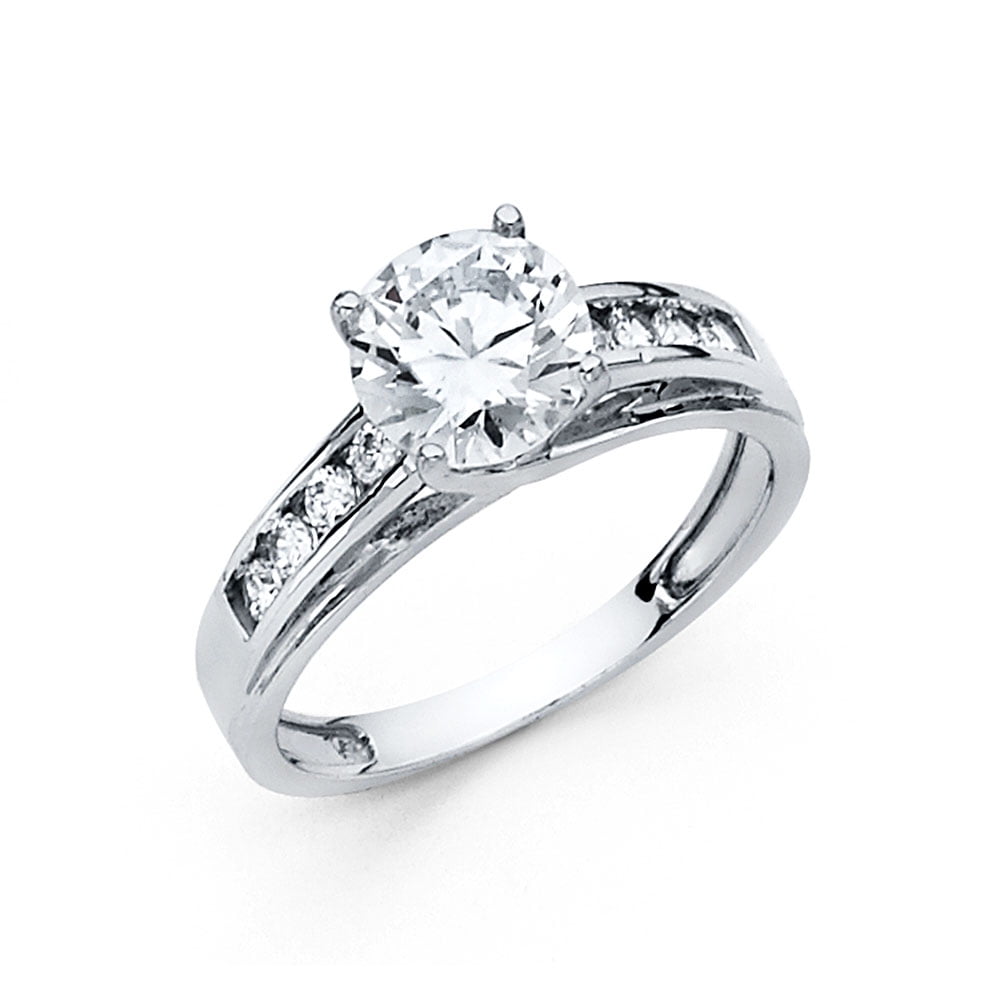 Solid 14k White Gold Cubic Zirconia CZ Engagement Ring Size 8