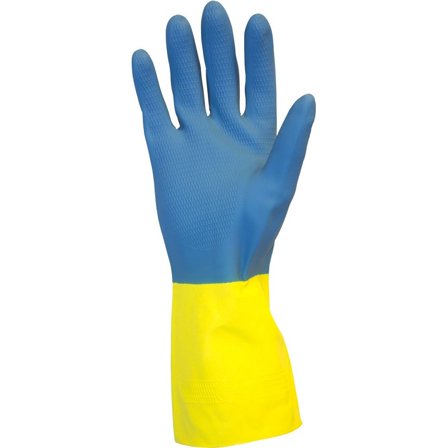 Large, 28 Mil, Blue, Neoprene Yellow Latex Gloves (1 Dozen)