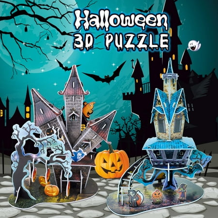Halloween 3D Paper Jigsaw Puzzles in 2 Styles- 89 Pieces for Kids Halloween Party Supplies, Game Prizes, Indoor Decorations,Gifts and More F-218