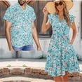 thumbnail image 2 of Garronmavis Floral Couple Matching Outfit Men's Short Sleeve Shirt Size 3XL Comfort Vacation Shirts and Women's V-neck Dress A-Line Beach Summer Dresses with Pocket, 2 of 6