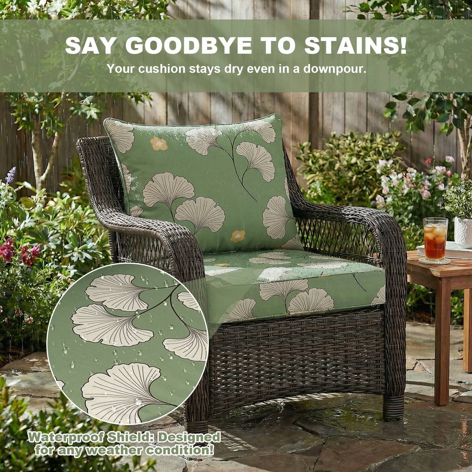 TOPCHANCES Outdoor Deep Seat Cushion Set, 24x24 Inch Waterproof Outdoor Deep Seat Cushions for Patio Furniture (Set of 1, Ginkgo Leaves)