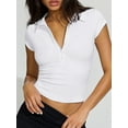 thumbnail image 5 of Womens Short Sleeve Collared -Tops V Neck Button Down Fitted Shirts White M, 5 of 8