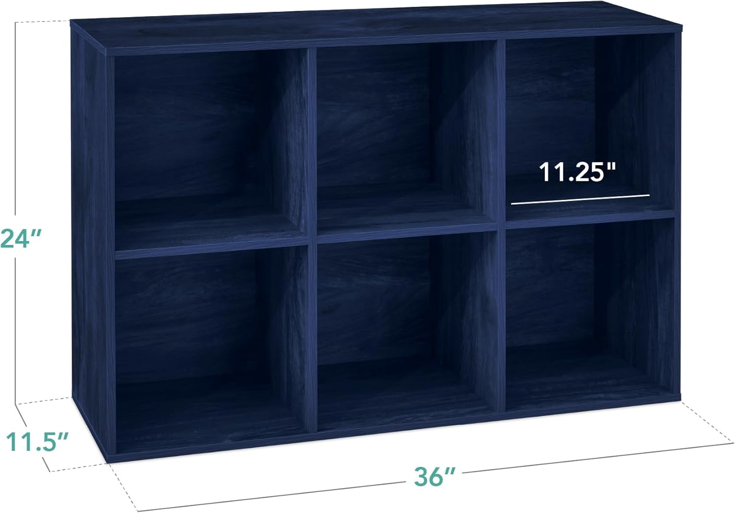 HJTER Kids Bookcase 6-Cube Storage Organizer, 11in Shelf Opening, Bookshelf, Toy Storage, Customizable w/ 3 Removable Back Panels – Navy