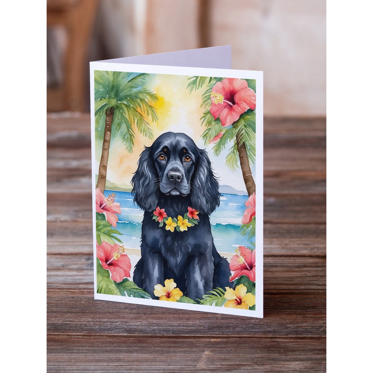 Cocker Spaniel Luau Greeting Cards Pack of 8 7 in x 5 in