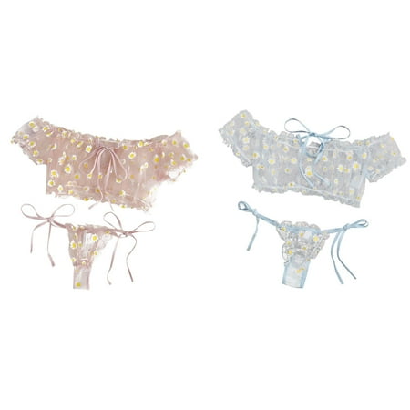 2-Pack Women Embroidery Lace Bowknot Strapless Bra Thong Set Sleepwear Pajamas Lingerie Maternity Lingerie Lingerie Kimono for Women Large Rose Lingerie Set for Women Bridal Bustier And Lingerie