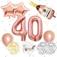 thumbnail image 2 of Decoración de 40 cumpleaños para mujer, decoración de cumpleaños para mujer, pancarta larga de feliz cumpleaños, banderines y globos de confeti de oro rosa negro, juego de decoración, 2 of 7