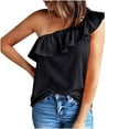 thumbnail image 1 of ohmzyzo Womens One Shoulder Tops Ruffled Solid Color Tunic Shirts Summer Sleeveless Loose Tank Top, 1 of 6