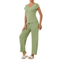 thumbnail image 4 of Conjunto de pijama casual de modal de manga corta para mujer 2 piezas, ropa de estar en casa, pantalones largos, sudadera, S verde claro, 4 of 6