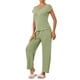 thumbnail image 4 of Conjunto de pijama casual de modal de manga corta para mujer 2 piezas, ropa de estar en casa, pantalones largos, sudadera, S verde claro, 4 of 6