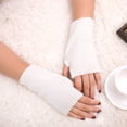 thumbnail image 1 of Zhuge Guantes de invierno cálidos de punto sin dedos con orificios para el pulgar para mujer, calentadores de muñecas y brazos, color blanco, 1 of 3