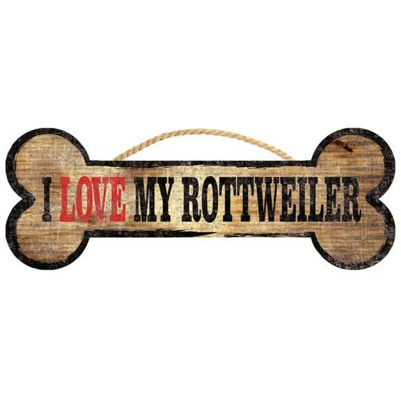 Pet Sign Wood Dog Bone Shape I Love My Rottweiler 10''x4''