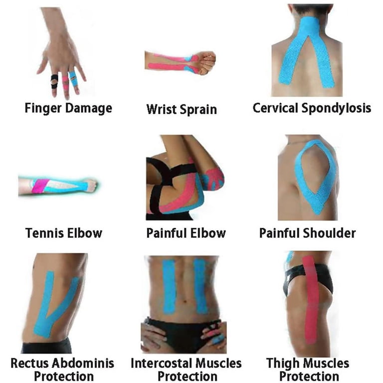 Precut Kinesiology Tape 40 Strips - Elastic Cotton Athletic Tape For Joint Support & Muscle Pain Relief (Mix-4 Colors)