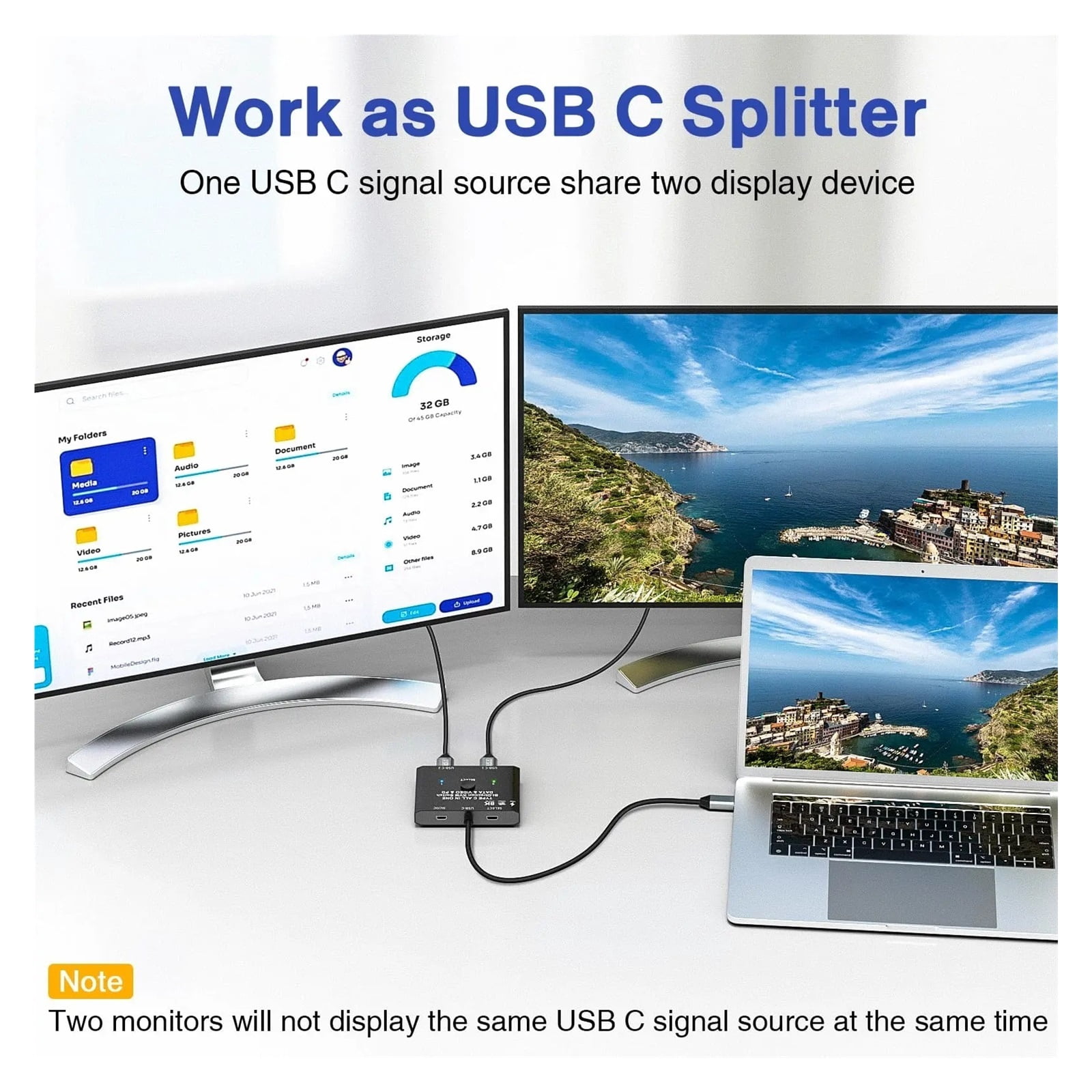 USB C Switch USB Type C KVM Switcher 8K@60Hz 4K@120Hz Video/10Gbps Data Transfer PD 100W Charging Compatible