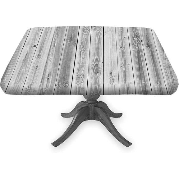 Square Fitted Grey Wood Grain Tablecloths, Wooden Board Panel Background Wipe Clean Elastic Edged Cover, for Summer Outdoor Picnic Camping and Indoor Kitchen Dining Party Decor, Fits to 34x34 In Table
