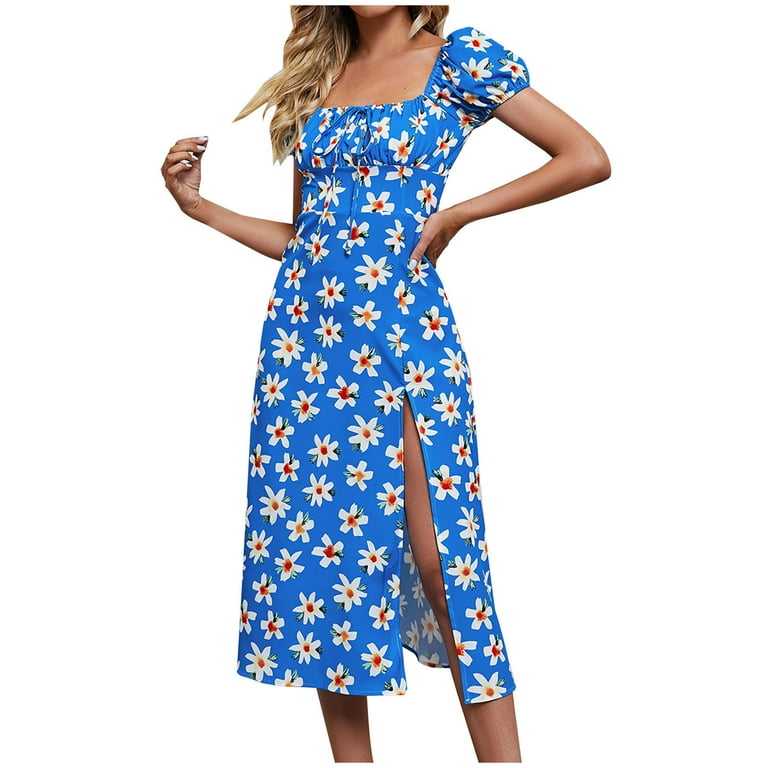 blue dress with daisy print Light Blue Daisy Floral Print Casual Long Sleeve Dress main image 1