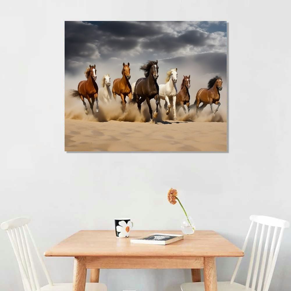 Fenyluxe  Horse Wall Art,Equine Themed Animals Galloping In The Sand Running Horses Pattern,Horse Painting Horse Pictures Wall Decor,Canvas Wall Art For Living Room Decor 20x16 in/16x12 in