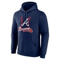 thumbnail image 2 of Men's Austin Riley Navy Atlanta Braves Fastball Player Name & Number Pullover Hoodie, 2 of 3