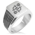 thumbnail image 1 of Stainless Steel Nautical Floral Rose Compass Needle Stripe Pattern Biker Style Polished Ring, 1 of 1