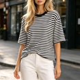 thumbnail image 5 of Noric Women Stripe Print T-Shirt Crew Neck Loose Fit Casual Soft Summer Fashion Basic Pullover Tops, 5 of 9