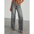 thumbnail image 6 of Women'S Wide Leg Jeans High Waisted Strechy Raw Hem Pants Grey XL, 6 of 8