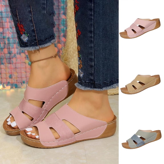 Miluxas Walking Sandals for Women Summer Comfortable Leather Wedges Slides Dressy Platform Heel Arch Support Slip On Sandals Sky Blue 9.5(43)