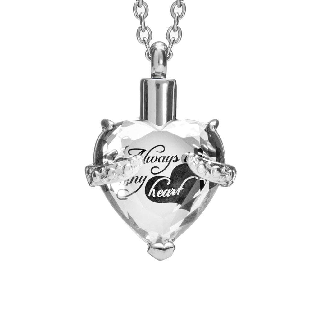 HooAMI Cremation Jewelry for Ashes Necklace for Men,Urn Necklaces for Ashes for Women Stainless Steel Urn Necklace Pendant with Angel Wing Charm 