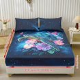 thumbnail image 2 of Jiueut Turtle Galaxy Pattern Bed Sheet Set, Butterfly Peony Flower 3 Pieces King Size Fitted Sheet with 9.8" Deep Pocket 2 Wrinkle Free Pillow Cover Bedroom Decoration with Elastic Band, 2 of 7