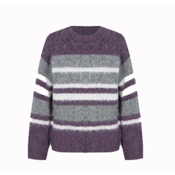 Suéteres para mujer, con paneles a rayas, acogedores, modernos, retro, para el tiempo libre, elegantes, combinables con todo, para oficina, ropa de calle, suave, cuello redondo, elegantes, de punto