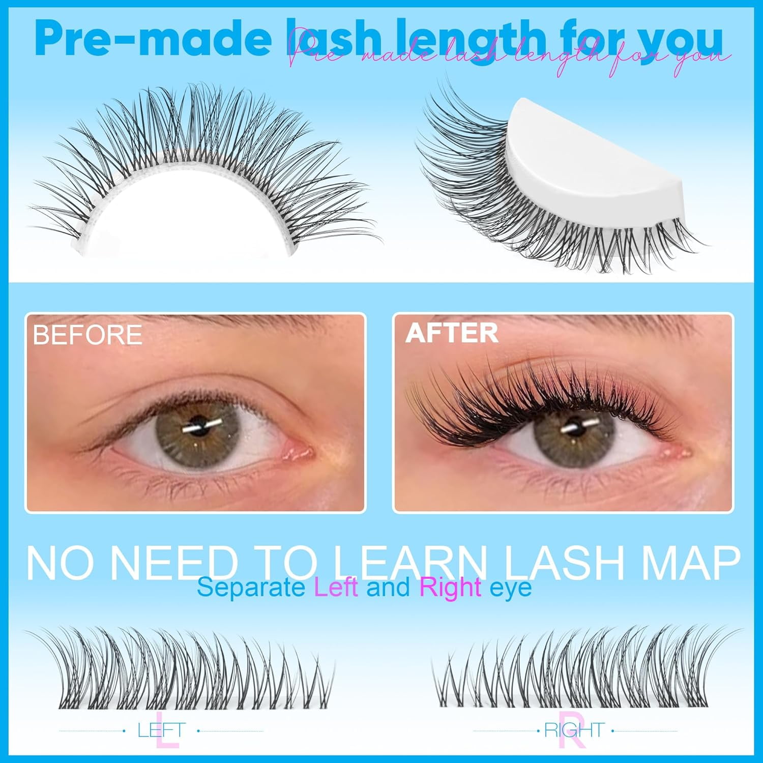 168Pcs  Natural Eyelash Clusters 11-13mm Lash Extension Kit C Curl Eyelash Extension Invisible Eyelashes with Lash Bond and Seal Glue and Tweezers DIY At Home